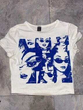 Short sleeve women Xs SHEIN blue design top 90s